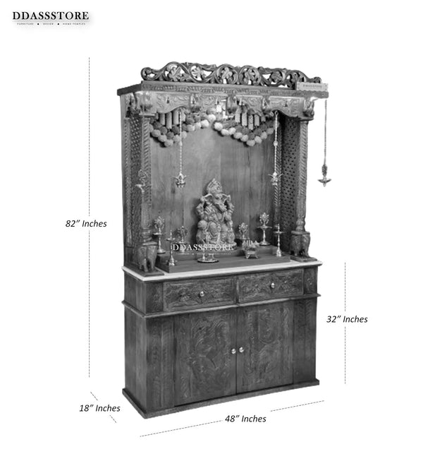 South Indian Style Solid Sheesham Wood Pooja Mandapam | Pooja Altar - DDASSMandap-164 - D'DASS Store