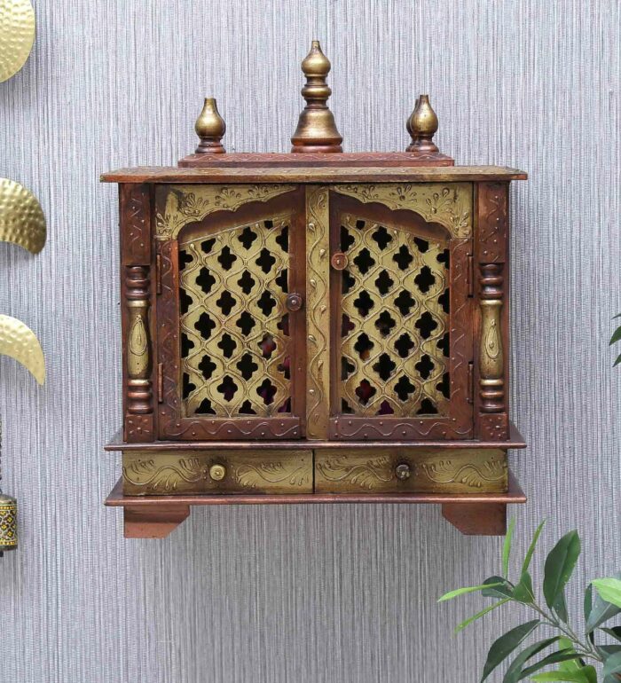 sheesham wood pooja mandir for home office in copper finish by d dass sheesham wood pooja mandir f re0ps8