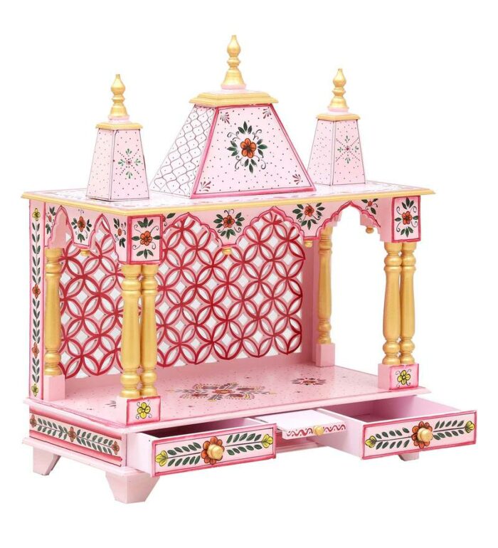 pink sheesham mdf wooden temple for pooja in home office pink sheesham mdf wooden temple for p