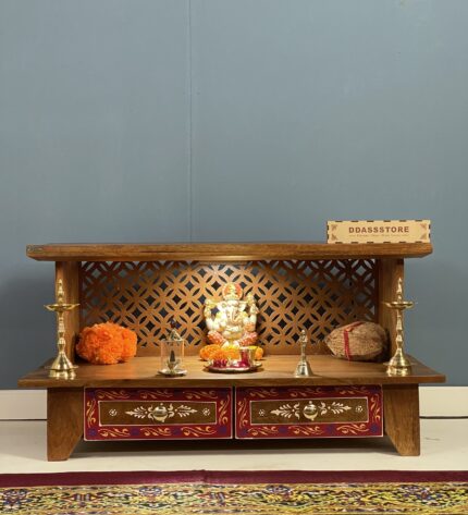 Floor Rested Solid Sheesham Wooden Pooja Temple Or Mandap for Home