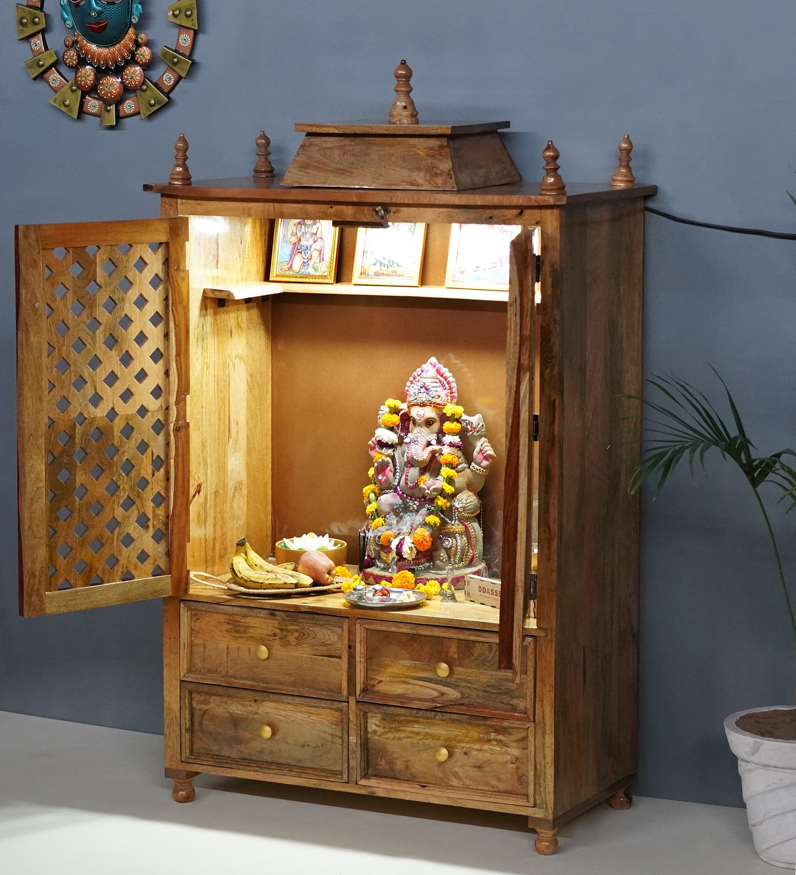 Solid Sheesham Wooden Pooja Mandir Mandap With Gopuram Pooja Cabinet ...