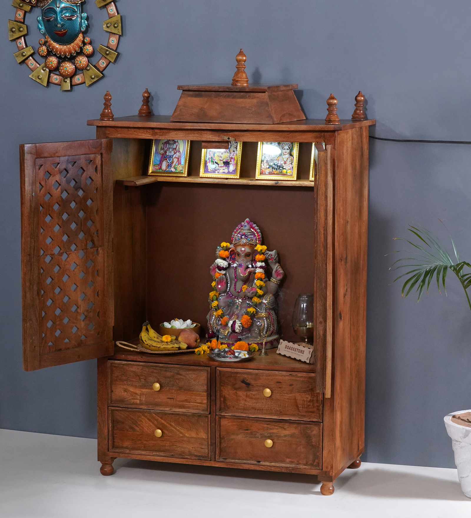 Solid Sheesham Wooden Pooja Mandir Mandap With Gopuram Pooja Cabinet ...