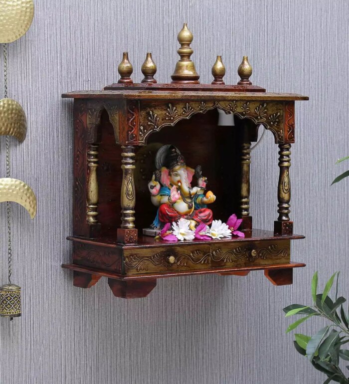 big sheesham wood pooja mandir with light for home office in copper finish by d dass big sheesham roce2y