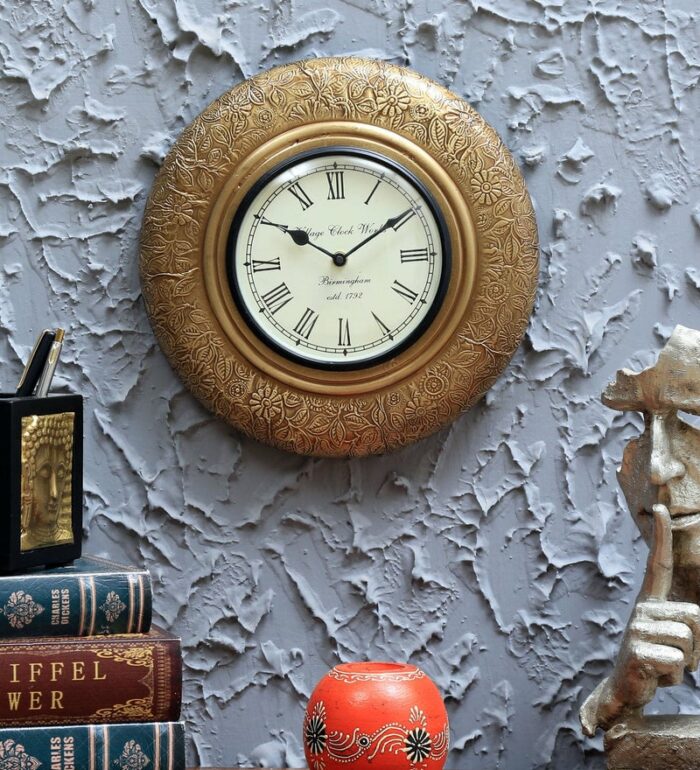 golden pine wood brass 12 x 1 5 x 12 inch vintage wall clock by d dass golden pine wood brass 12 89ecg3