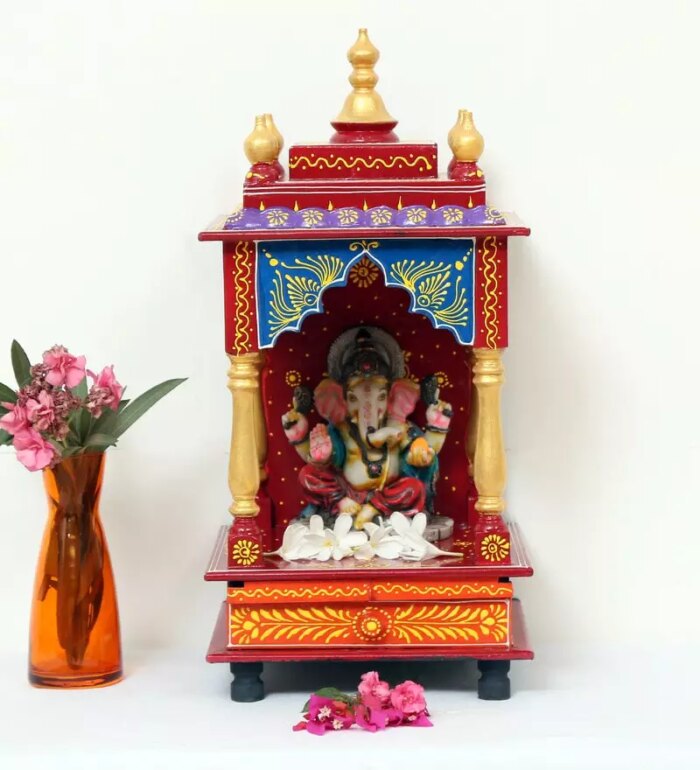 solid wood pooja mandir for home office in multicolour by d dass solid wood pooja mandir for home