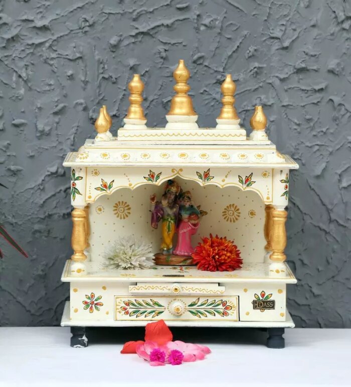 solid wood pooja mandir for home office in white red colour by d dass solid wood pooja mandir fo adcgpv