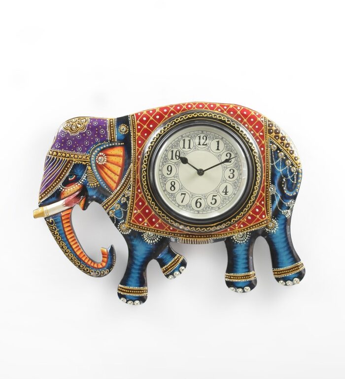 shrinath brown mdf 14 x 1 5 x 18 inch royal look elephant handicraft wall clock shrinath brown mdf 1 qwakd1