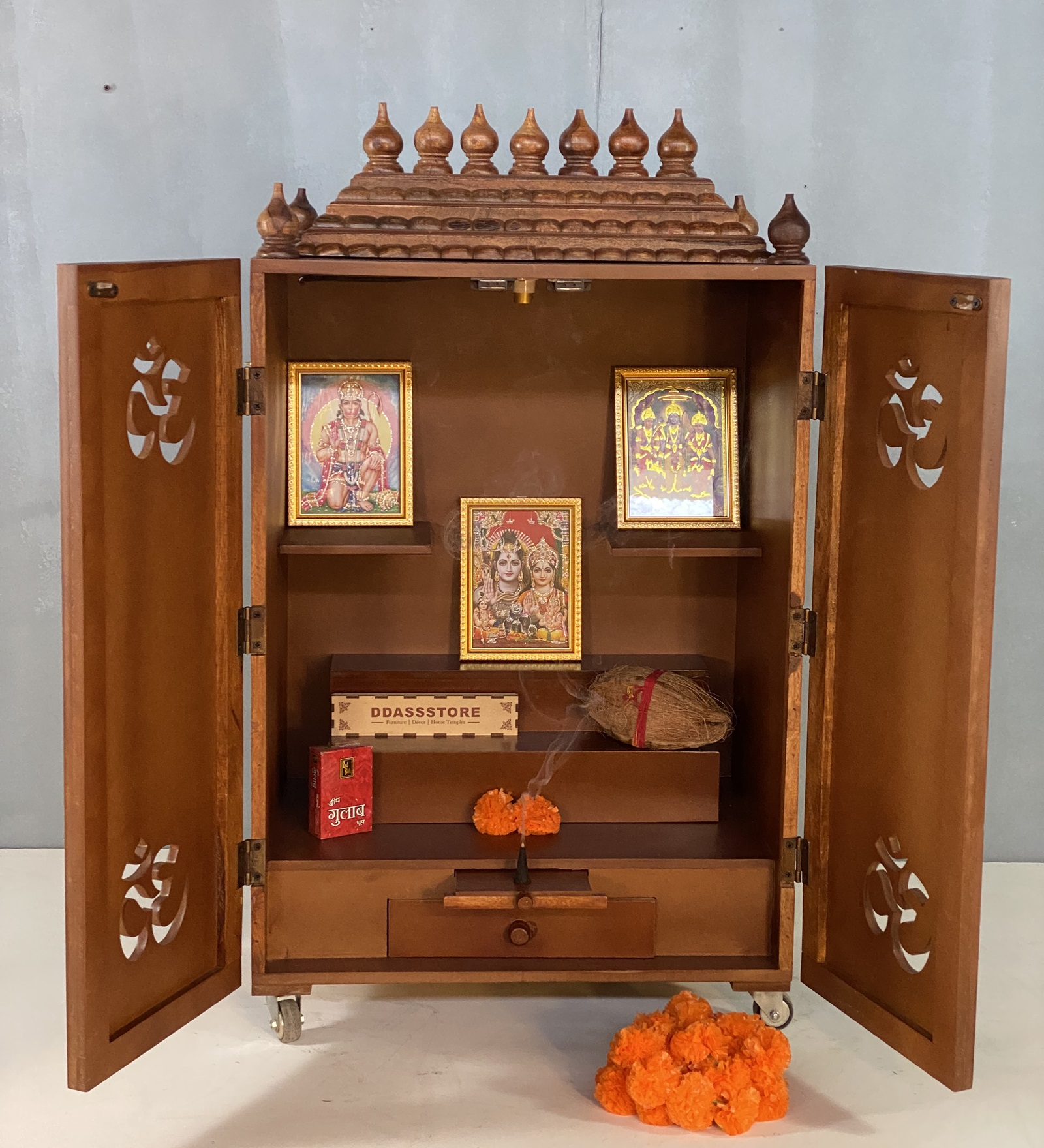 Big Wooden Pooja Cabinet With Gopuram