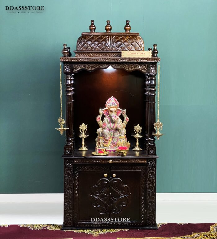 South Indian Style Hand Carved Solid Sheesham Wood Pooja Mandapam