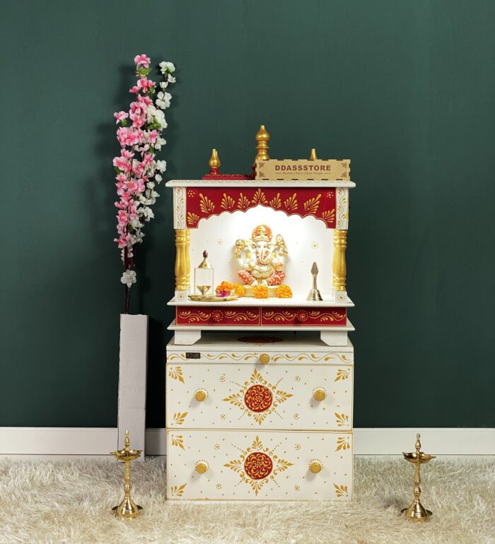 Wooden Pooja Temple & Puja Mandap with Cabinet for Home