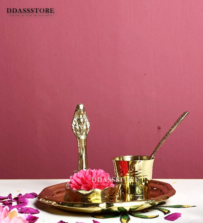 Traditional Brass Pooja Thali set with Hand bell for Home Temple