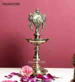 Traditional Brass Vishnu Shankh Chakra Standing Diya Lamp