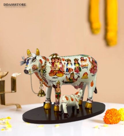 Handcrafted Kamdhenu Cow Statue with Calf for Home temple and Vastu